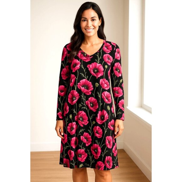 LuLaRoe Dresses & Skirts - New LuLaRoe Black & Pink Poppy Floral Long Sleeve Dress 3XL